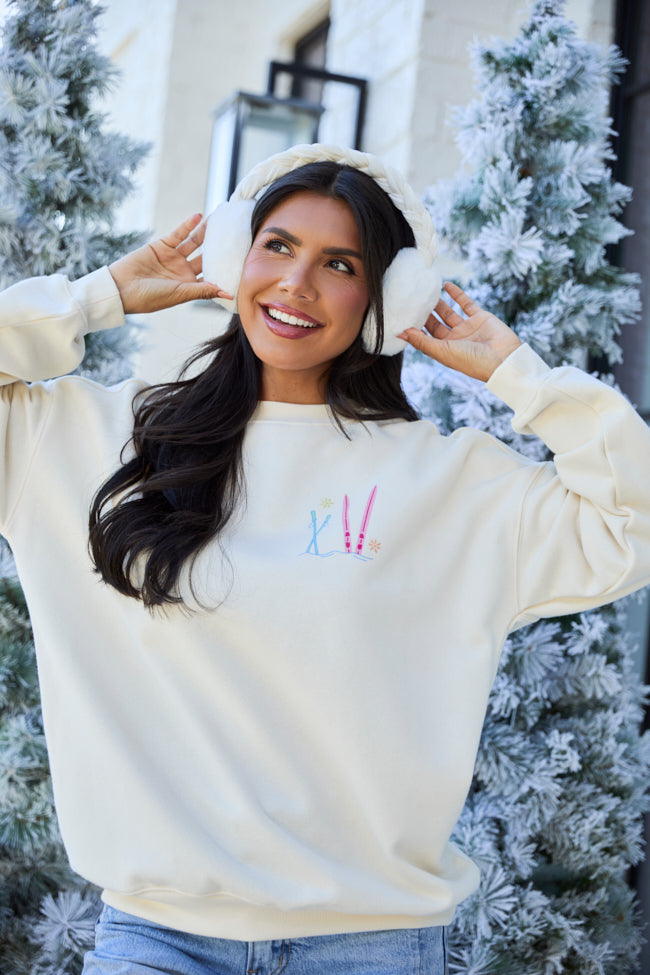 Ski Ya Later Cream Oversized Graphic Sweatshirt