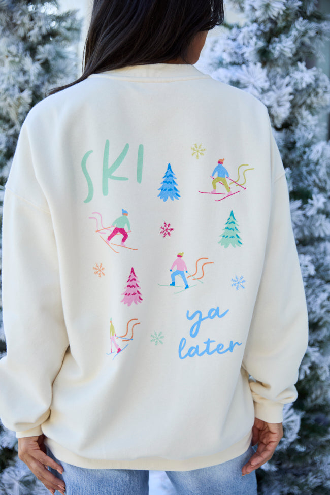 Ski Ya Later Cream Oversized Graphic Sweatshirt