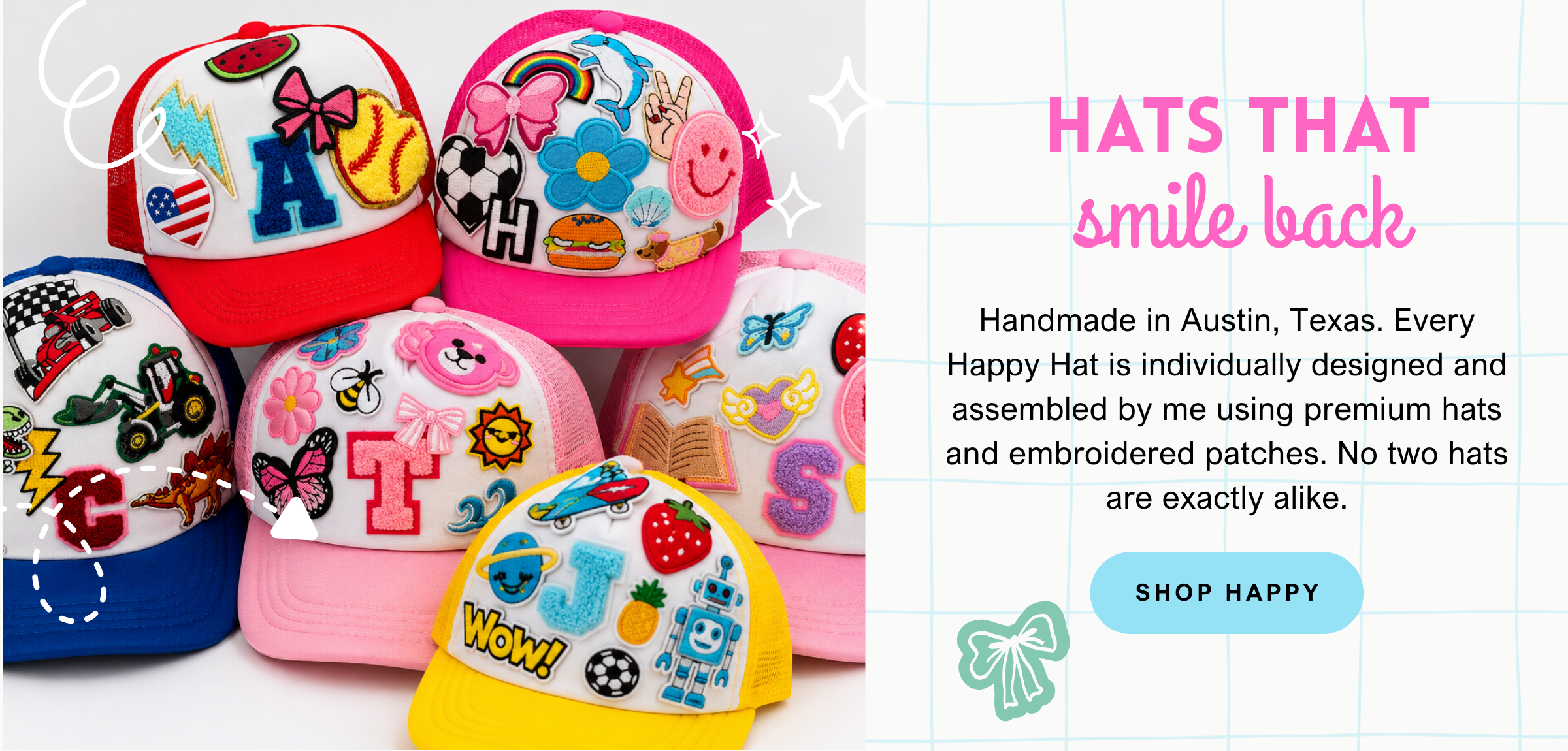 Handmade custom patch trucker hats for kids and adults desktop