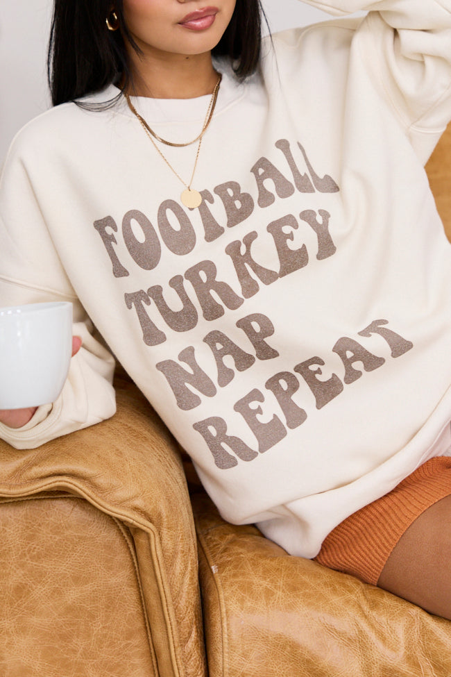 Football Turkey Nap Repeat Cream Oversized Graphic Sweatshirt