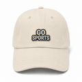 Funny "Go Sports!" trucker hat with embroidered patch for game days, sports fans, and tailgates.